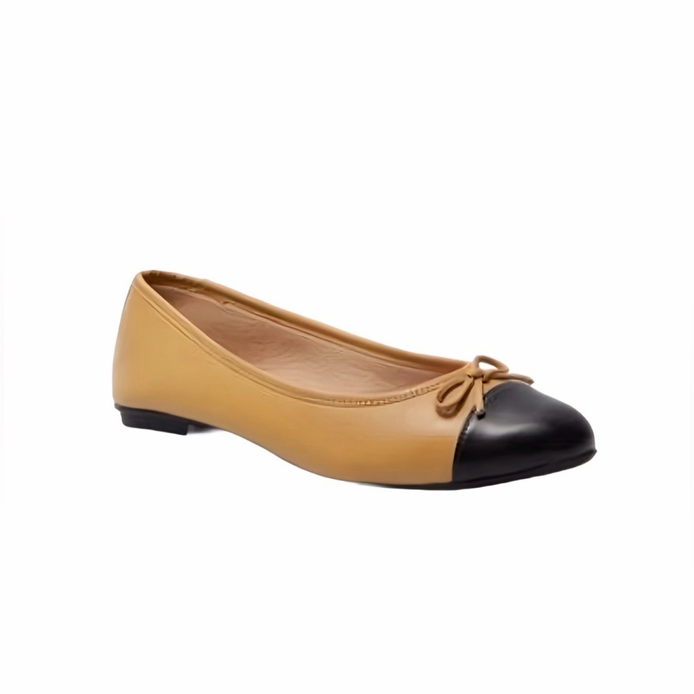 Tuckernuck Camille Leather Ballet Flats Tan Black Cap Toe Size 8 NWT
